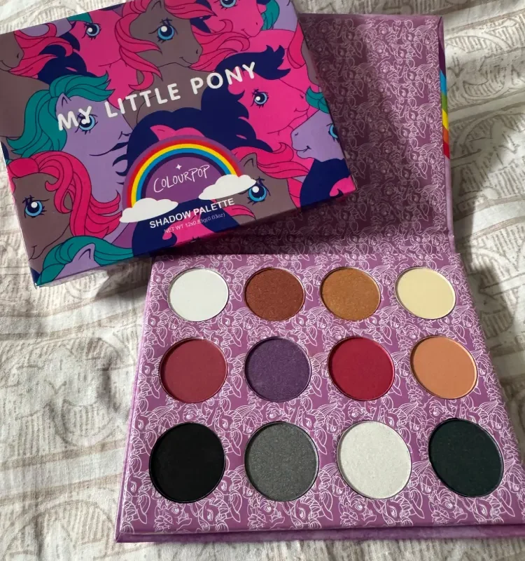 ColourPop My Little Pony eyeshadow palette open showing 12 shades