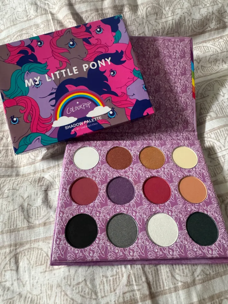 ColourPop My Little Pony eyeshadow palette open showing 12 shades